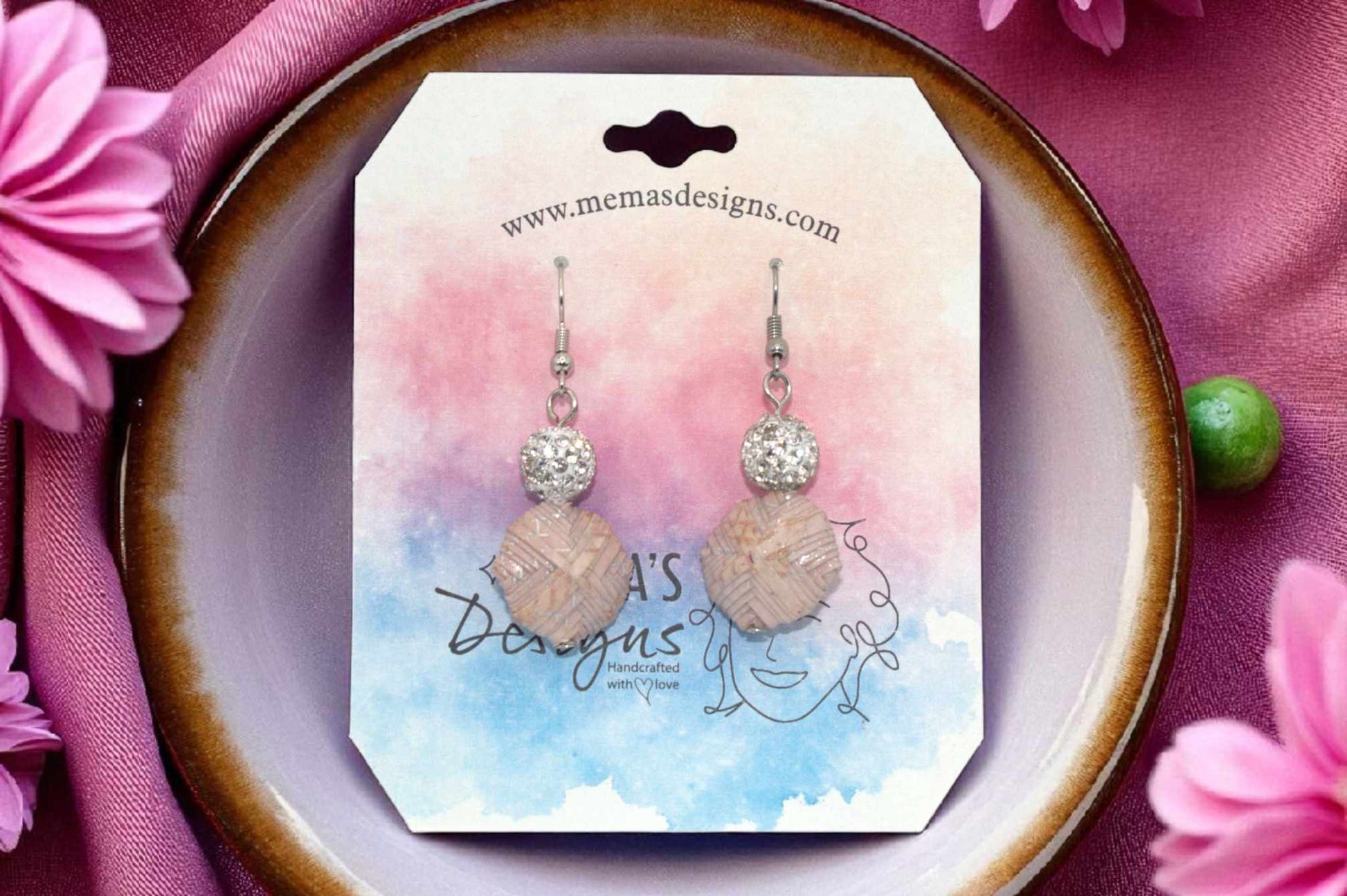 Handcrafted Pink and Silver Paper Pillow Bead Earrings