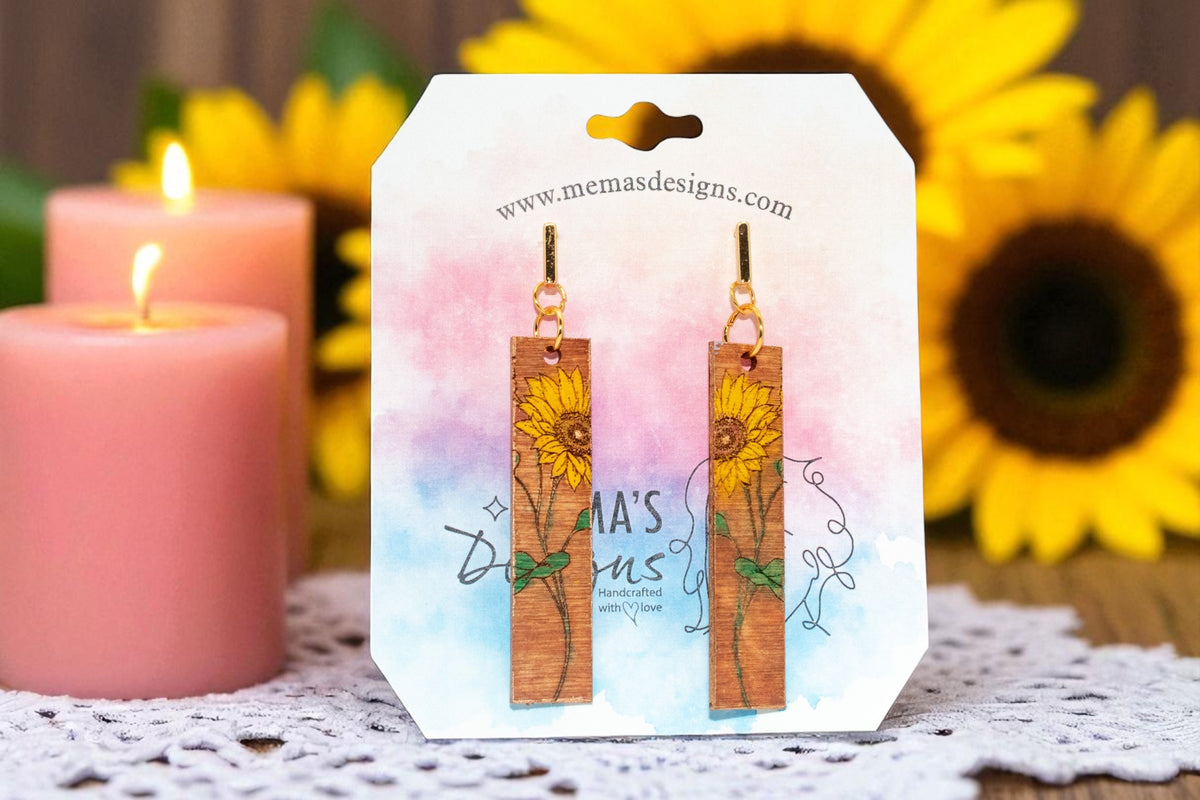 Wood Sunflower Dangle - Brown
