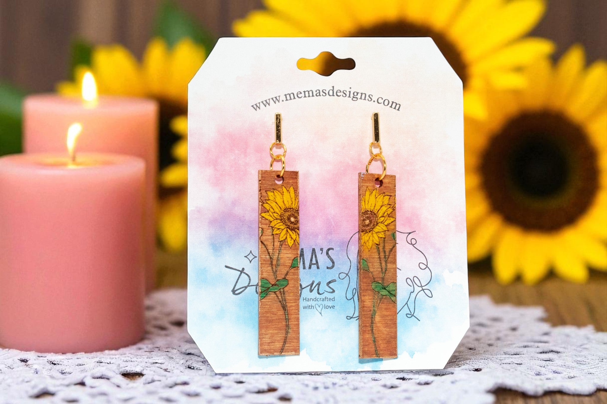 Wood Sunflower Dangle - Brown