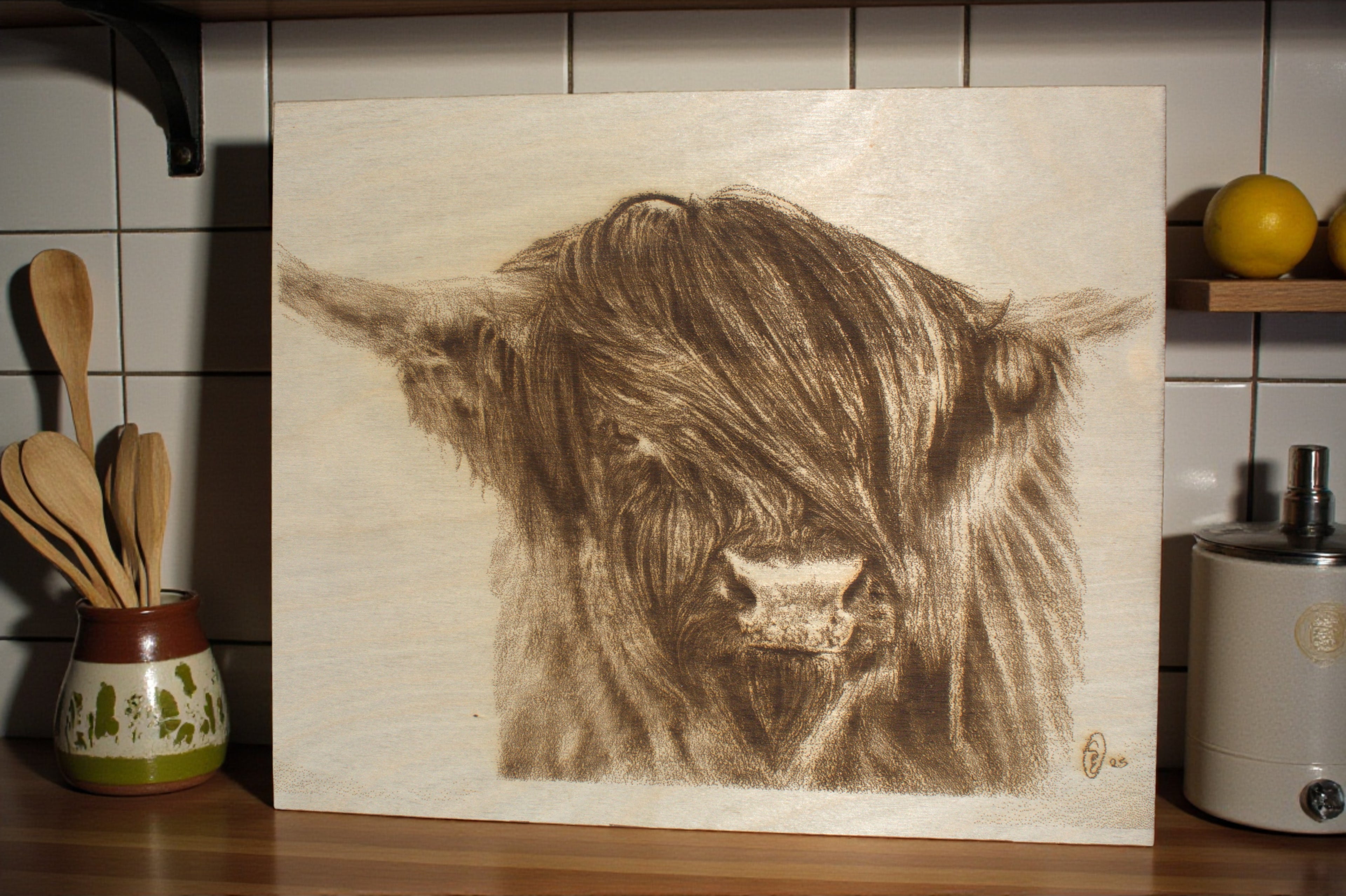 Highland Cow Wood Engraving