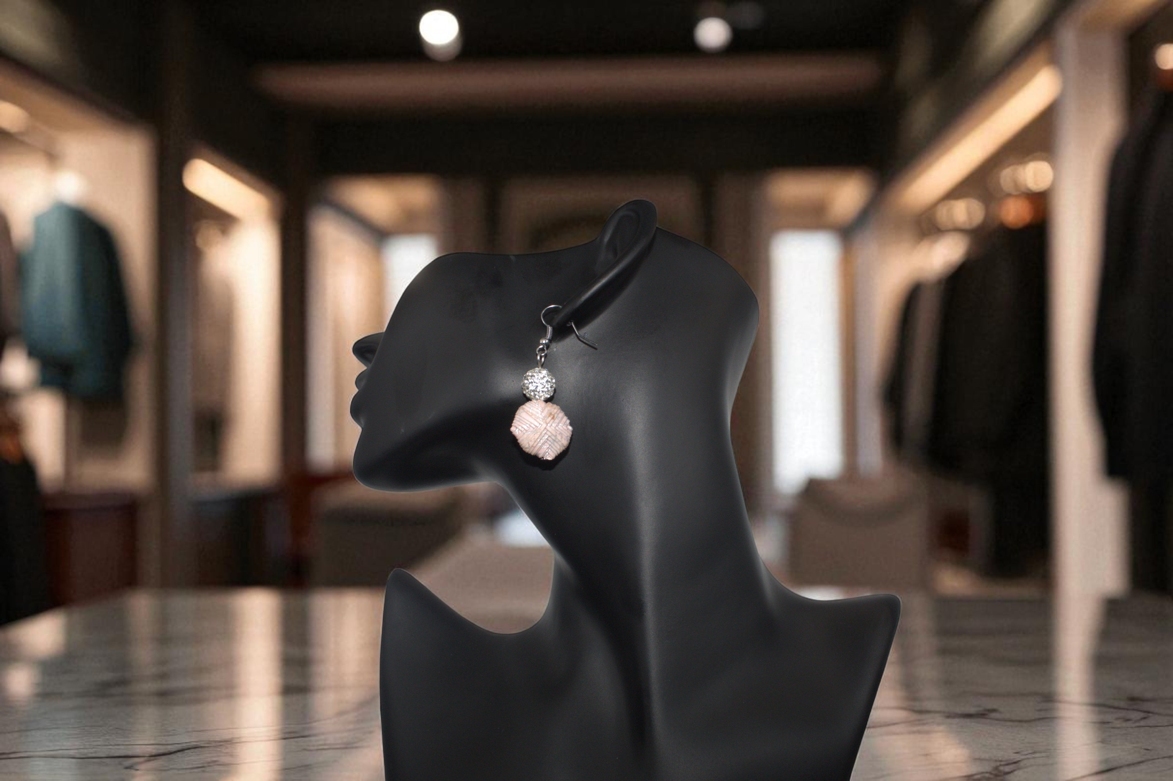 Handcrafted Pink and Silver Paper Pillow Bead Earrings