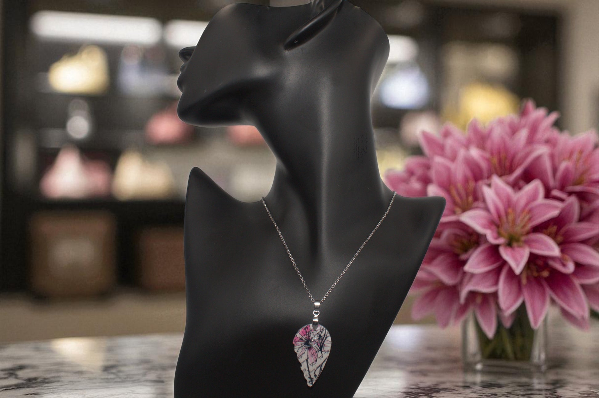 Handcrafted Pink and White flower polymer Clay Necklace